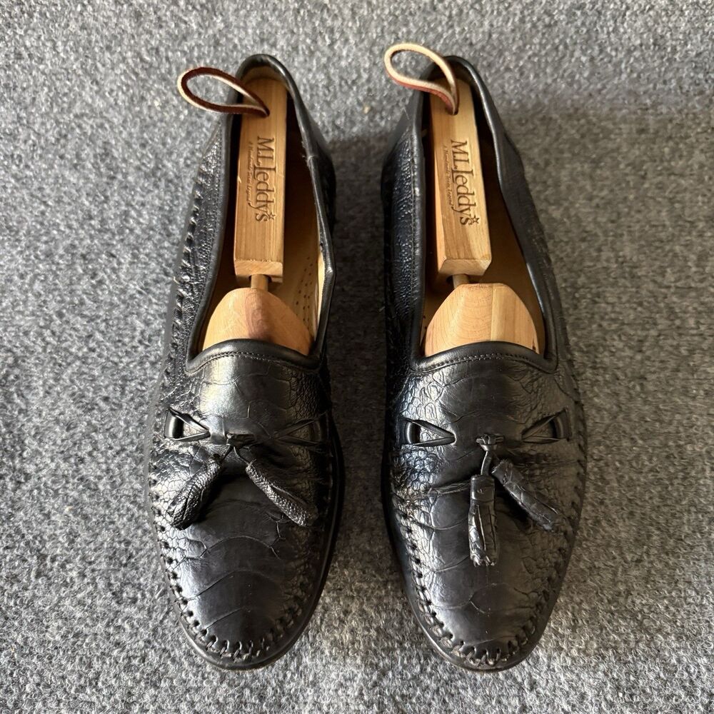 Zelli Authentic Genuine Black Ostrich Leg Nappa Leather Tassel Loafers Sz 9.5 M